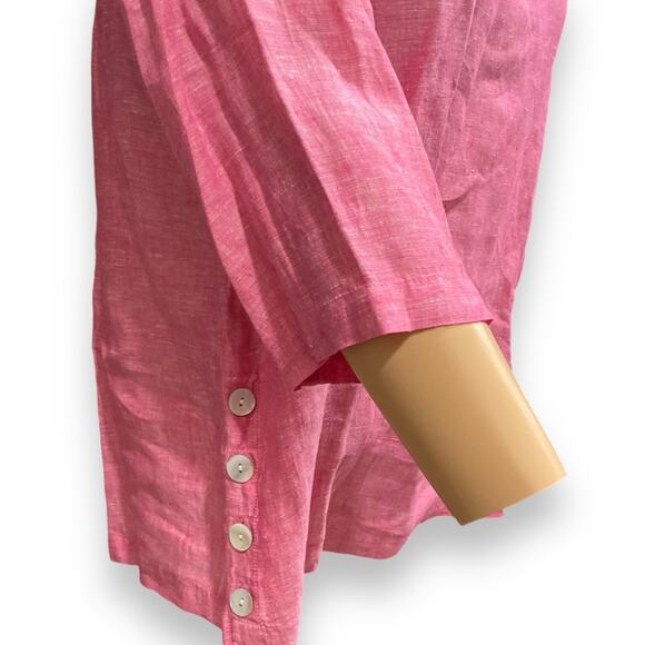 Tahari Pink 3/4 Sleeve Oversize Boho Mom Gauze Loose Fit Linen Top Size 1X - Picture 15 of 16